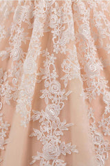 Pink Prom Dress Tulle Lace Long Formal Evening Dress