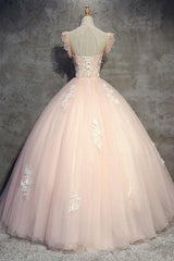 Pink Prom Dress Tulle Lace Long Formal Evening Dress