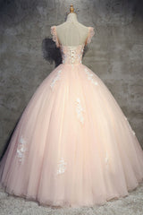 Pink Prom Dress Tulle Lace Long Formal Evening Dress