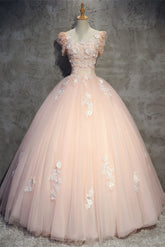 Pink Prom Dress Tulle Lace Long Formal Evening Dress