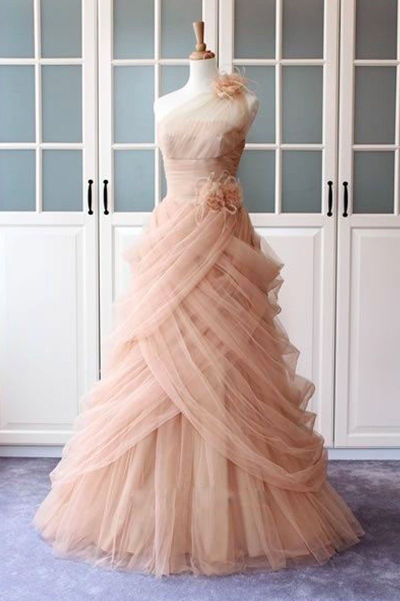 Pink Prom Dress Tulle Long Evening Dress