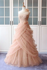 Pink Prom Dress Tulle Long Evening Dress