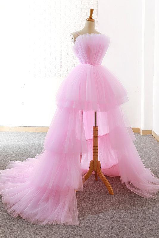 Pink Prom Dress Tulle Long Evening Dress