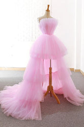 Pink Prom Dress Tulle Long Evening Dress