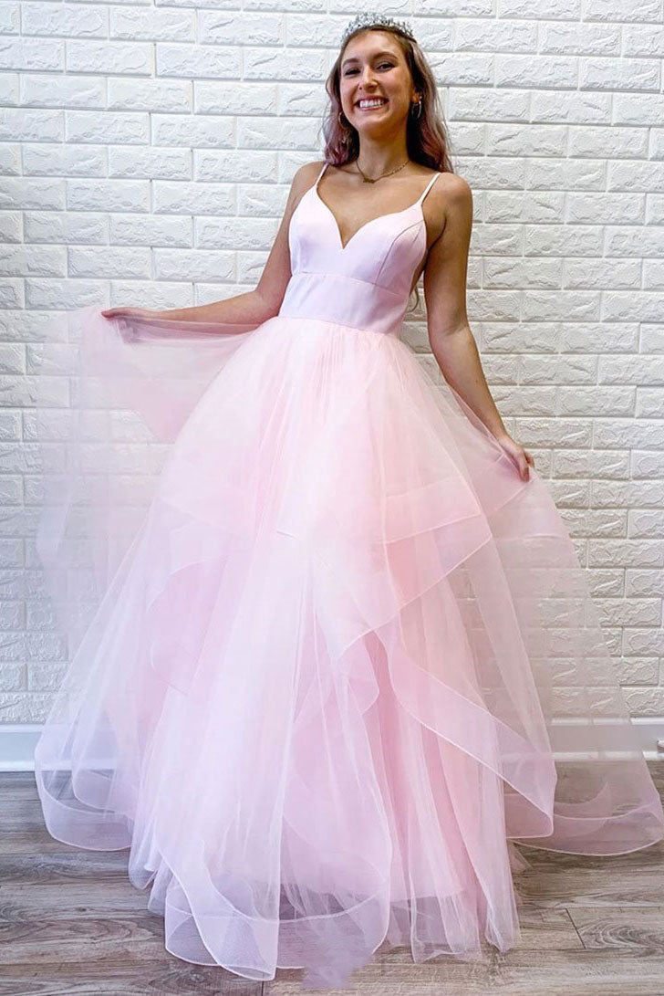 Pink Prom Dress Tulle Long Formal Dress Evening Dress