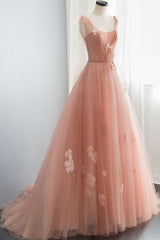 Pink Prom Dress Tulle Long Formal Evening Dress