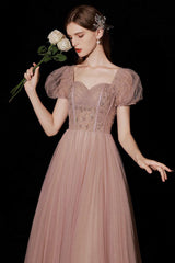 Pink Prom Dress Tulle Sequin Long Sweet 16 Dress Formal Evening Dress