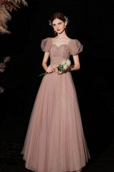 Pink Prom Dress Tulle Sequin Long Sweet 16 Dress Formal Evening Dress