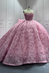 Pink Quinceanera Dress Sweet 15 Evening Dress Crystal Sleeveless Beading Ball Gown Dress