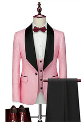 Pink Shawl Lapel 3 Piece Slim Wedding Suit