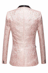 Pink Shawl Lapel Jacquard Men's Blazer
