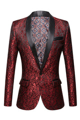 Pink Shawl Lapel Jacquard Men's Blazer
