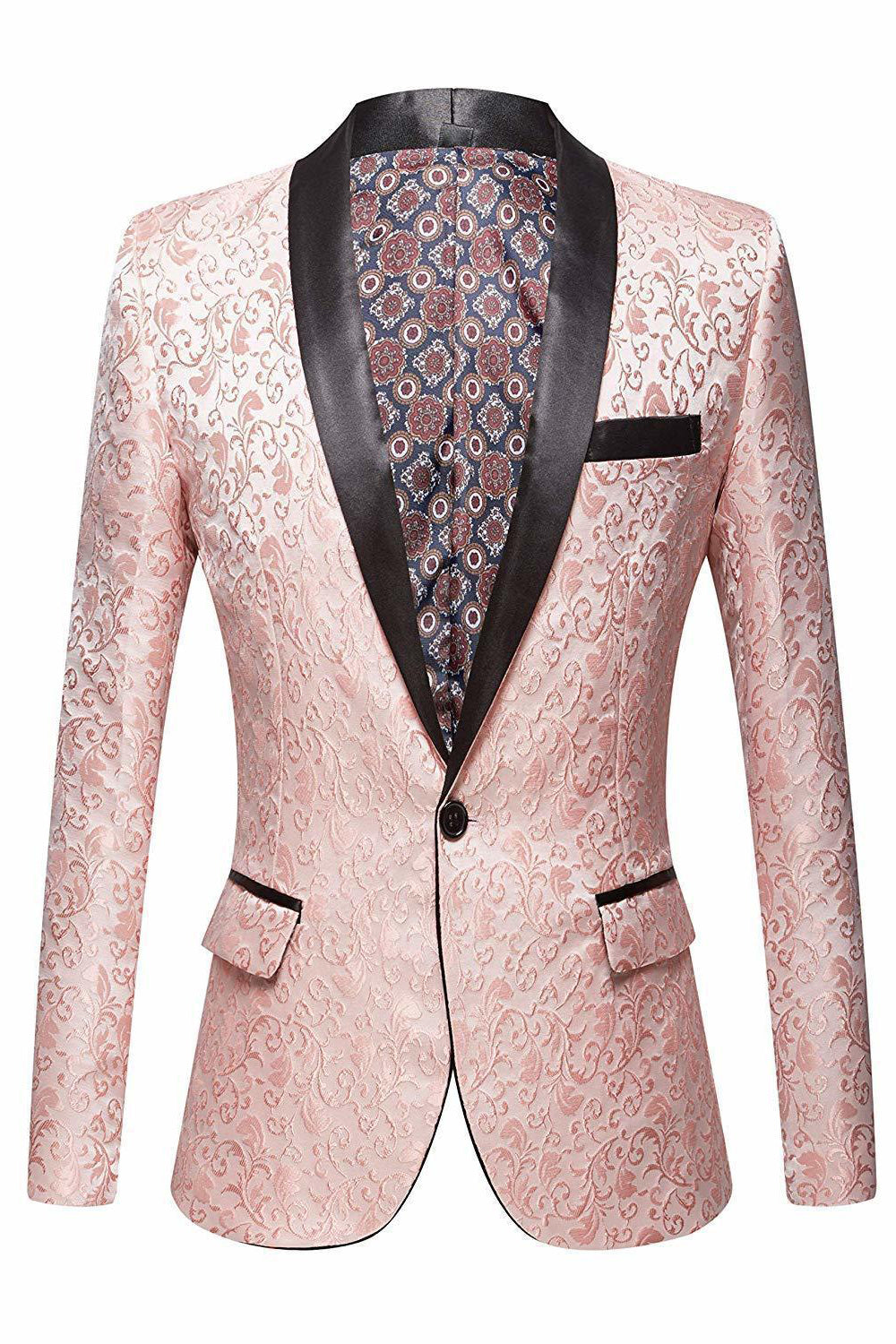 Pink Shawl Lapel Jacquard Men's Blazer