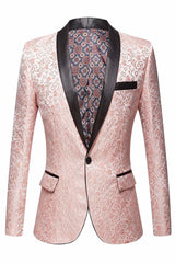 Pink Shawl Lapel Jacquard Men's Blazer
