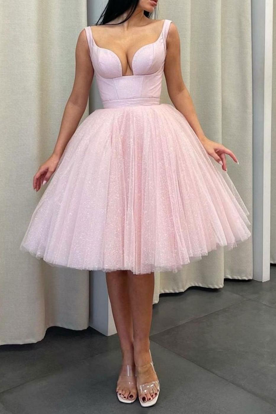 Pink Short Homecoming Dress A Line Tulle Ball Gown Cocktail Dress