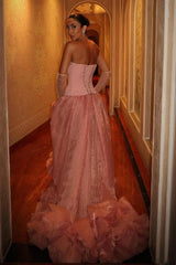 Dressystars Pink Strapless Corset Prom Dress With Beaded Bodice And Tulle Skirt Formal Evening Gown