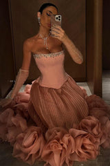 Dressystars Pink Strapless Corset Prom Dress With Beaded Bodice And Tulle Skirt Formal Evening Gown