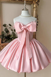 Pink Strapless Satin Corset Homecoming Dress with Oversized Bow
