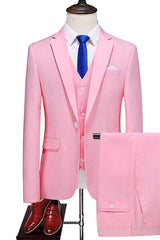 Pink Three Piece Notched Lapel Prom Suit