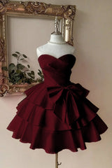 Pink Tiered Homecoming Dress Sleeveless Sweetheart Satin Cocktail Dress