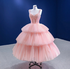 Pink Tiered Quinceanera Dress Party Evening Dress