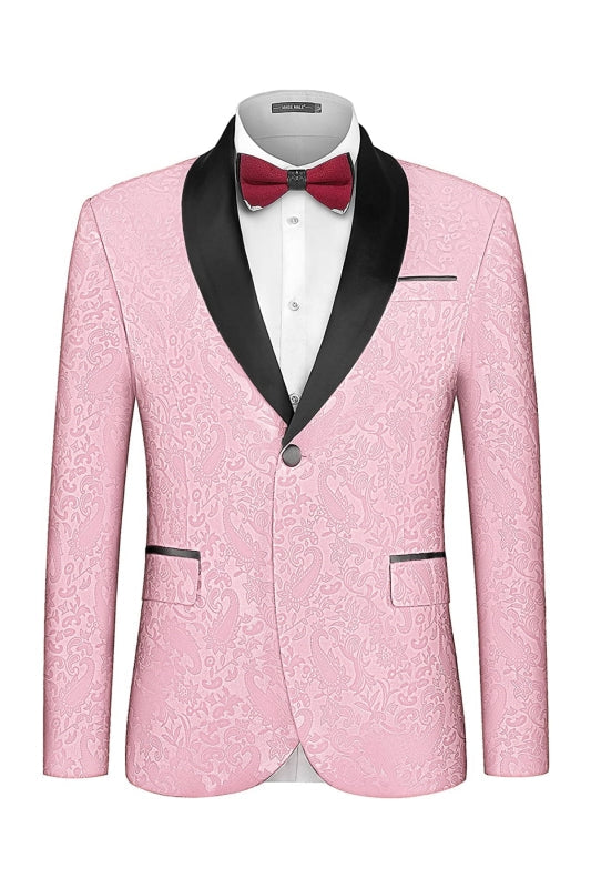 Pink Two Piece Jacquard Shawl Lapel Wedding Suit