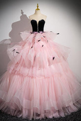 Pink Velvet Formal Dress Sweetheart Neck Tulle Long Prom Gown Evening Dress