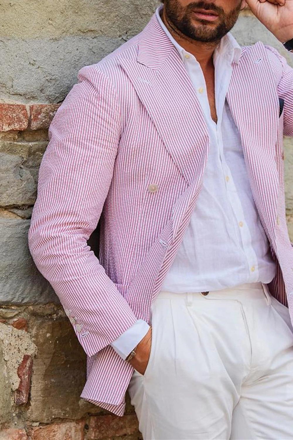 Pinstripe Seersucker Office Blazer For Men