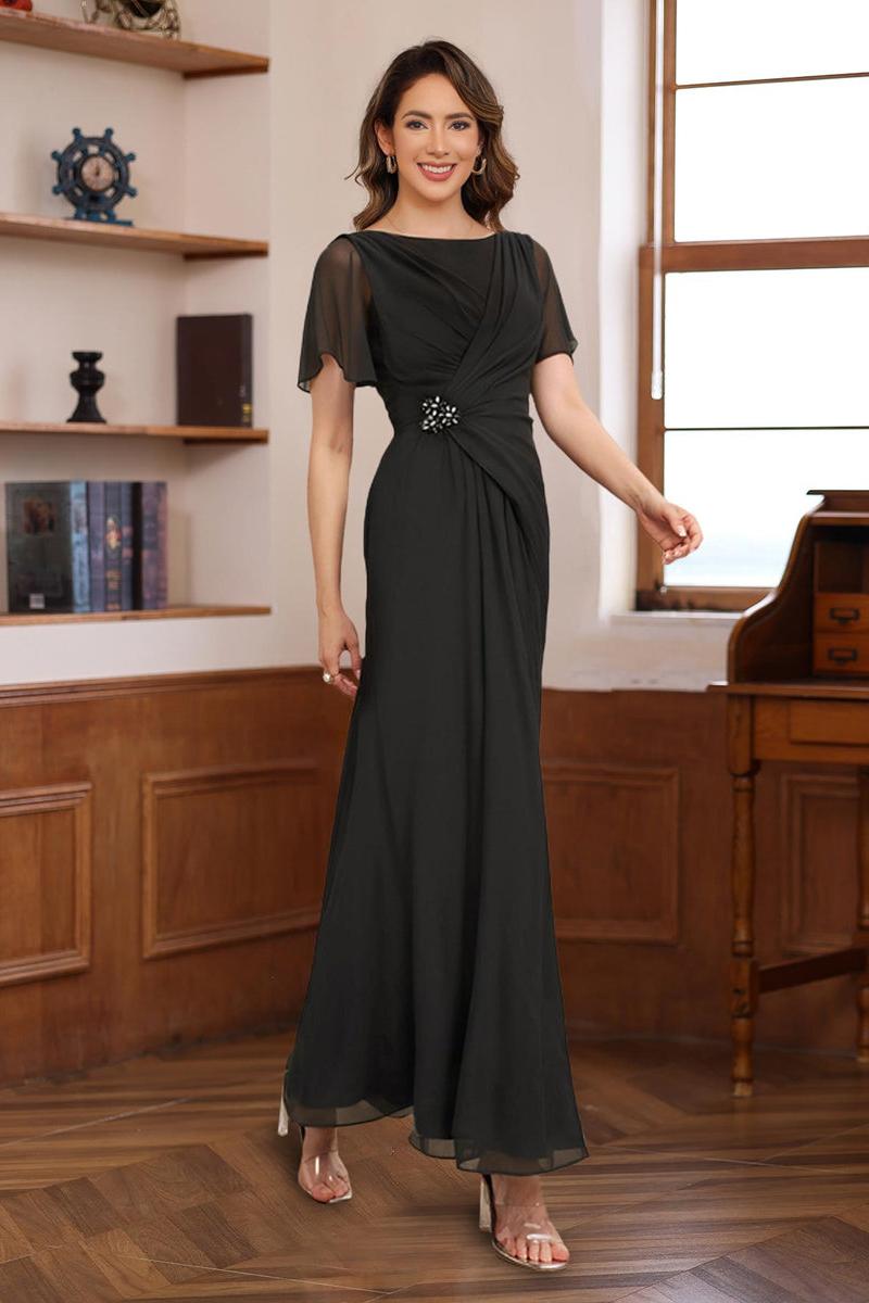 Pleated A-Line Mother of the Bride & Groom Dress with Scoop Neck Half Dressystars Pleated A-Line Mother of the Bride & Groom Dress with Scoop Neck Half Dressystars