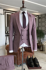 Plum Three Piece Peaked Lapel Prom Suit