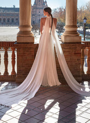 Plunge A Line Chiffon Pleated Wedding Dress