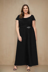 Plus Size A-Line Princess Scoop Neck Short Sleeve Ankle-Length Mother of the Bride Dress with Ruffles and Sequins