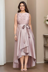 Plus Size Asymmetrical A-Line Mother Of The Bride Dress With Jewel Neck And Pleats