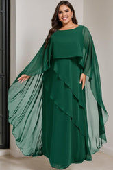 Plus Size Floor-Length Mother of the Bride A-Line Dress with Scoop Neck and Half Sleeves