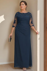 Plus Size Floor-Length Scoop Neck Sheath Dress with Ruffles for the Mother of the Bride