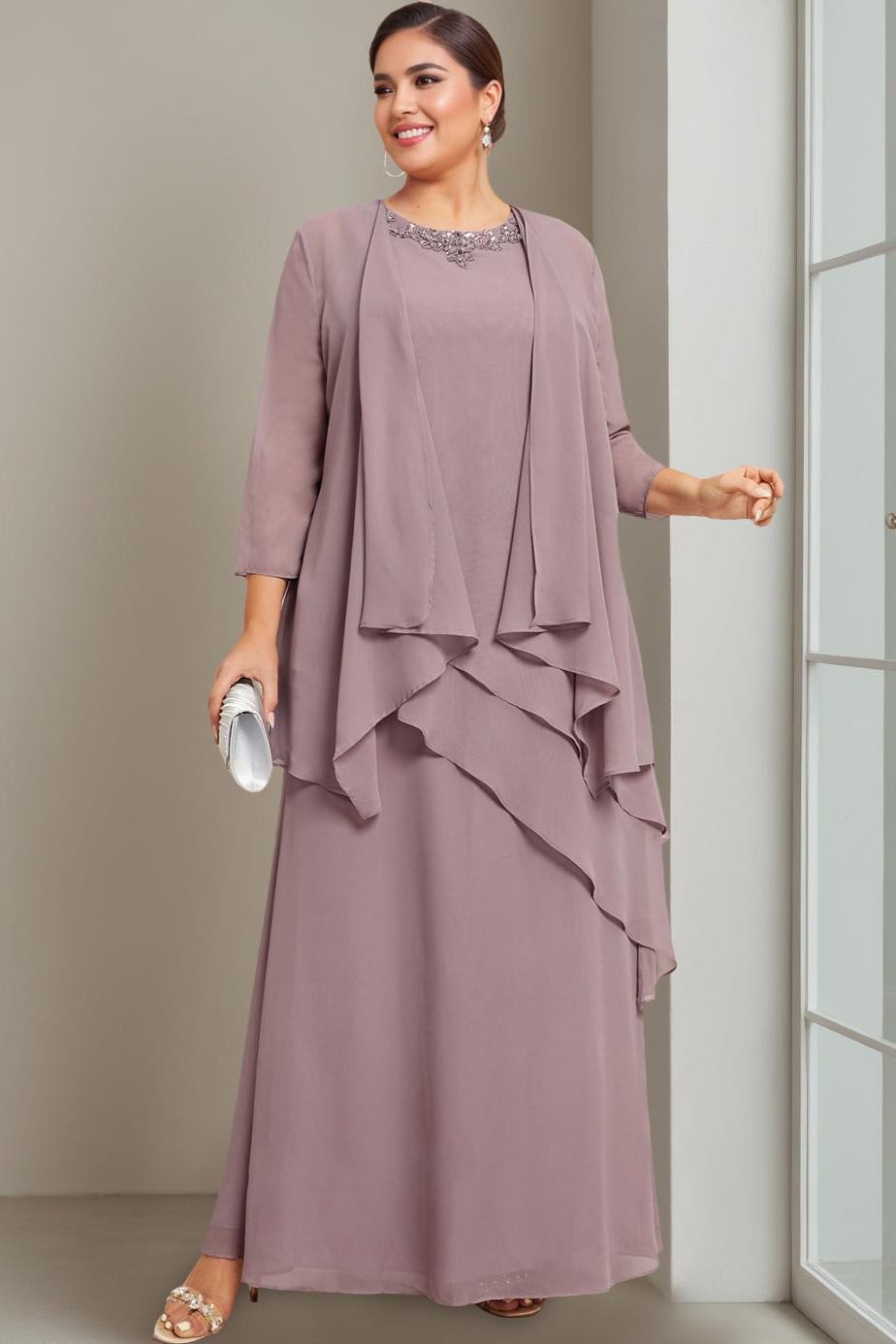 Plus Size Floor-Length Sleeveless A-Line Mother of the Bride Dress with Beading