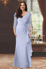 Plus Size Floor-Length V-Neck Sheath Mother of the Bride Dress with Ruffles and Appliques
