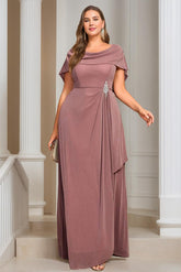 Plus Size Floor-length Mother of the Bride A-Line/Princess Dress with Scoop Neck Short Sleeves Ruffles & Sequins