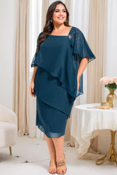 Plus Size Knee-Length Mother of the Bride Sheath/Column Dresses with Beading & Sequins