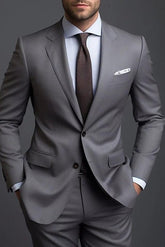 Plus Size Men's Two-Button Single Breasted Solid Colored Business Wedding Suit Set