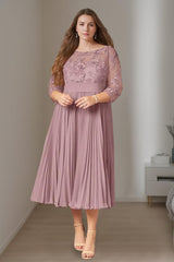 Plus Size Mother of the Bride A-Line Dress with Scoop Neck 3/4 Sleeves and Ruffles