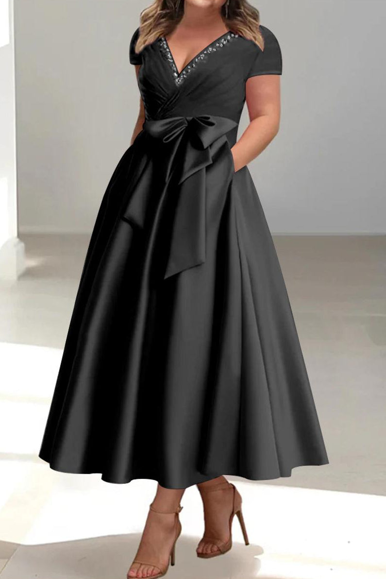 Plus Size Mother of the Bride A-Line Princess V-Neck Dress with Pocket –  Dressystars