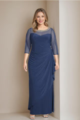 Plus Size Mother of the Bride Ruffled Dress with 3/4 Sleeves and Ankle-Length Sheath/Column Silhouette