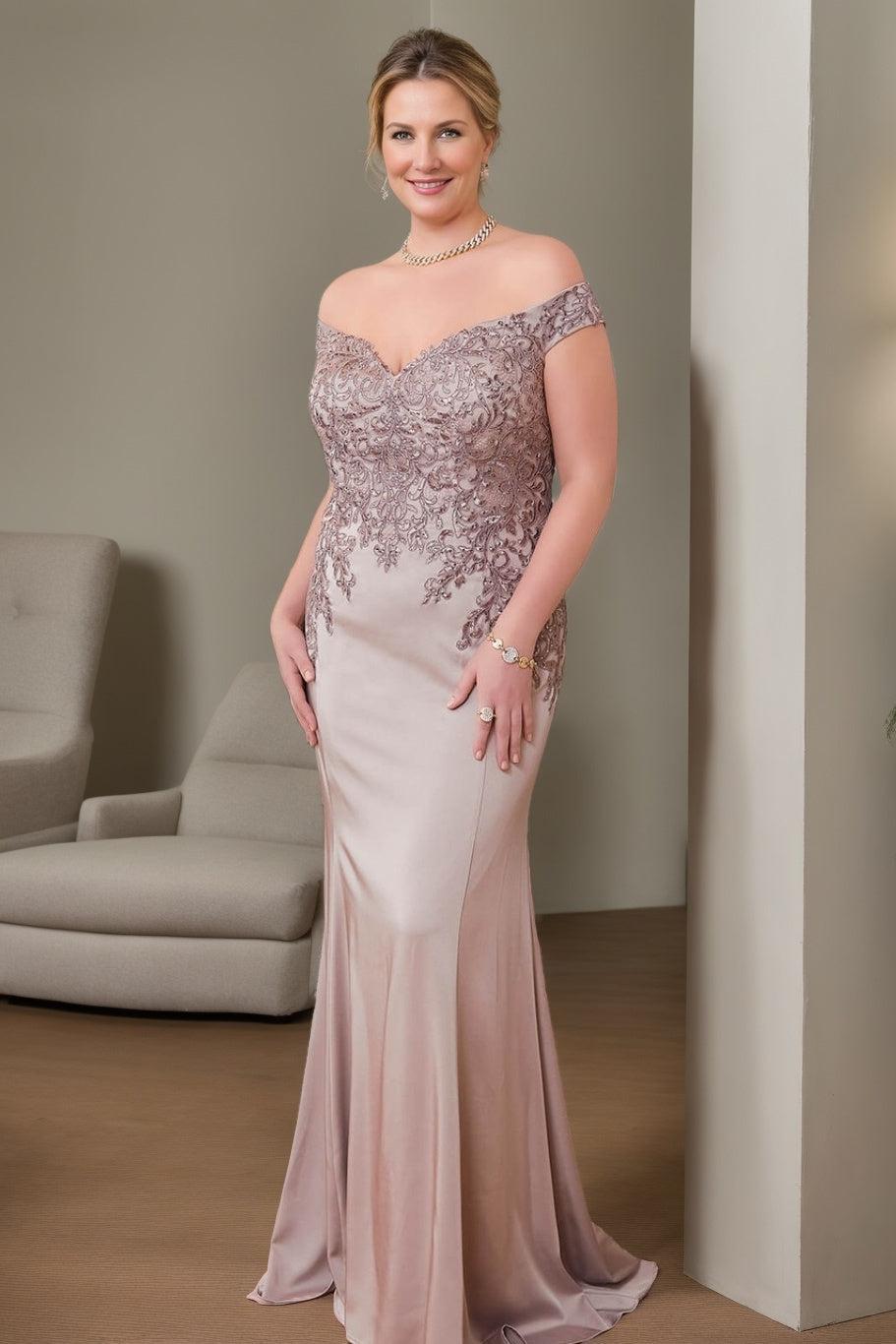 Plus Size Off-the-Shoulder Beaded Trumpet/Mermaid Mother of the Bride Dressystars Plus Size Off-the-Shoulder Beaded Trumpet/Mermaid Mother of the Bride Dressystars