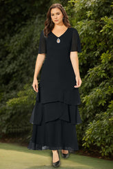 Plus Size V-Neck A-Line Princess Ankle-Length Mother Of The Bride/Groom Dress with Sequins and Ruffles
