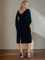 Plus Size Velvet Mother of the Bride A-Line Dress with Scoop Neck and Ruffled Knee-Length Hem
