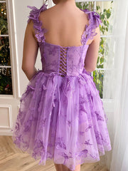 Pretty A Line Homecoming Dress Short Tulle with 3D Butterflies Evening Dress