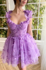 Pretty A Line Homecoming Dress Short Tulle with 3D Butterflies Evening Dress