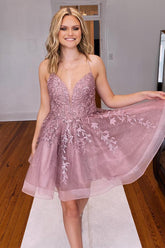 Pretty Homecoming Dress A Line Applique Lilac Short Party Cocktail Dress