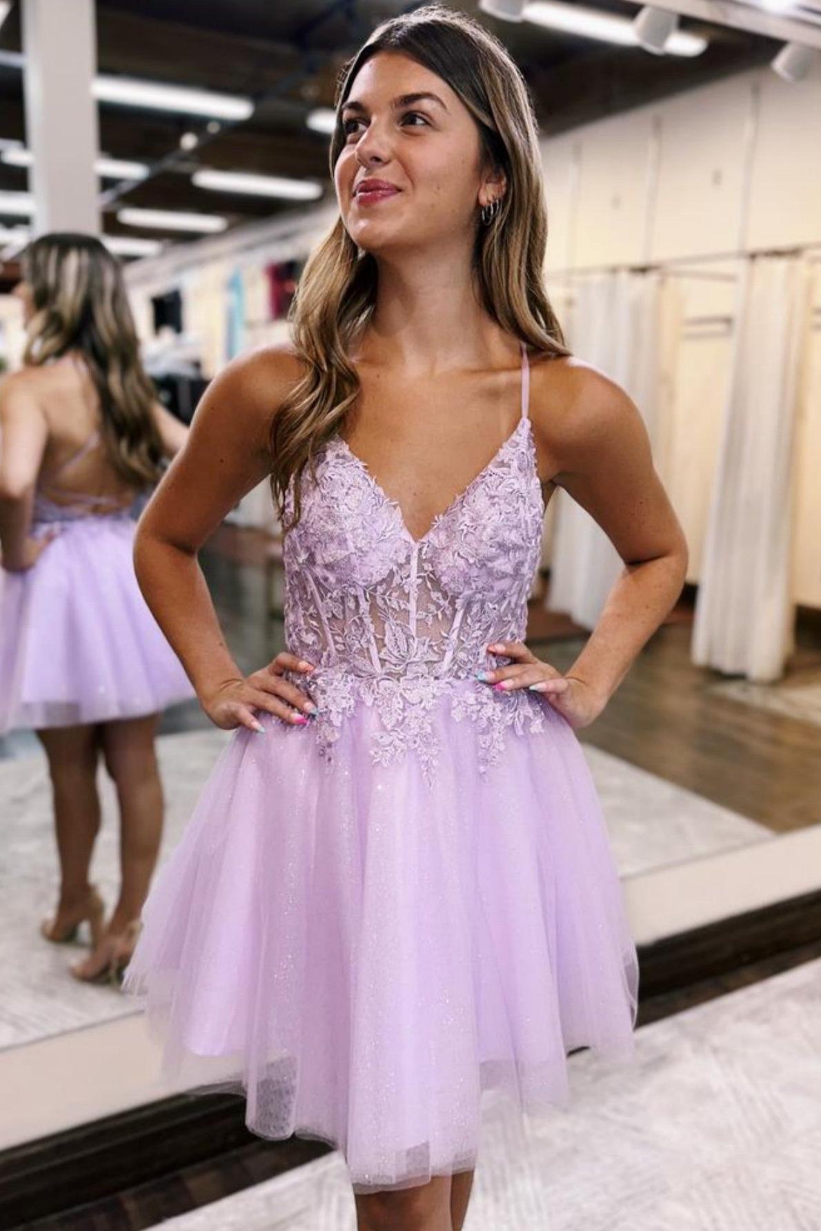 Pretty Homecoming Dress A Line Backless Style Tulle Appliqued Short Party Cocktail Dress